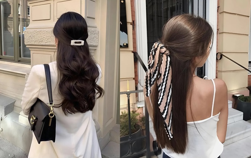 hướng dẫn cách buộc tóc nửa đầu