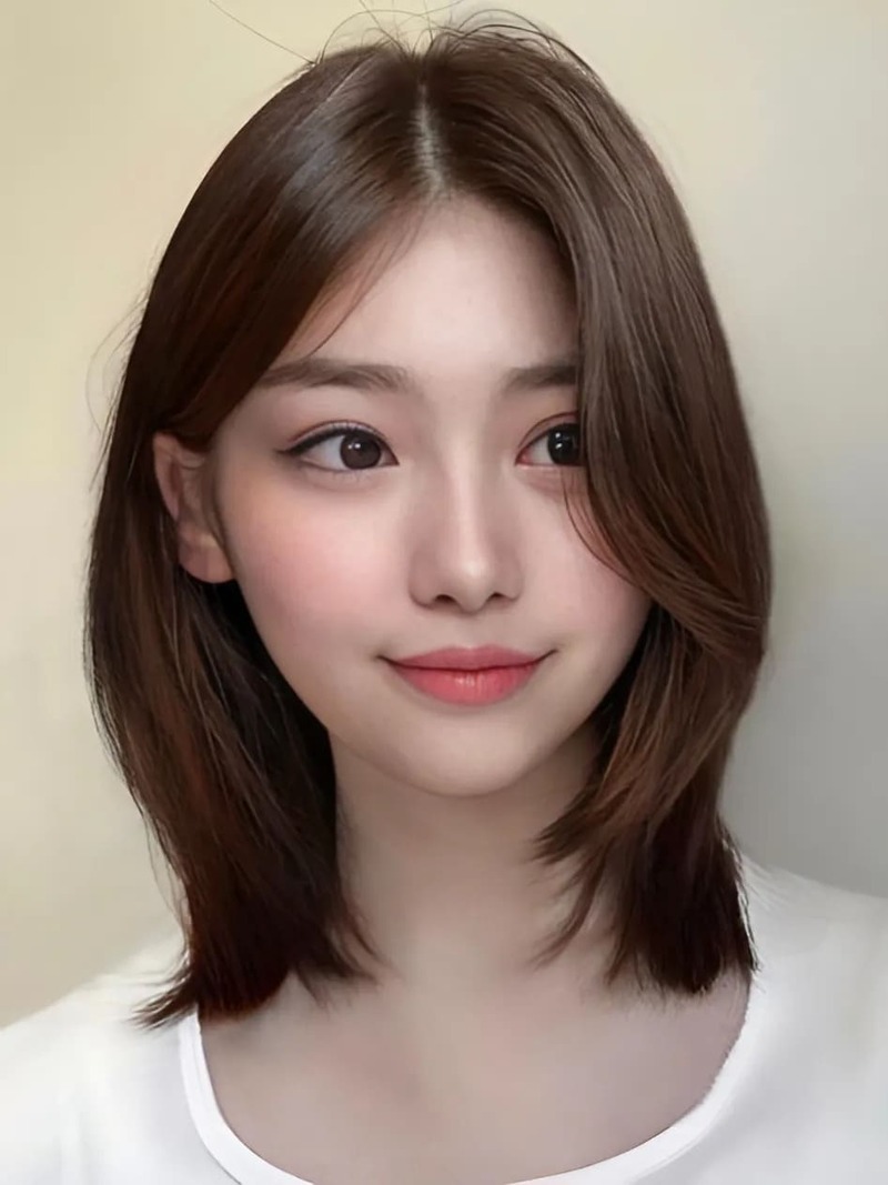 Chân dung một người đang mỉm cười, với mái tóc nâu và trang phục màu trắng, nhìn về phía trước.