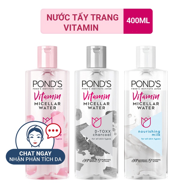 0759cb08c190d28f597ba6d10406aea5 Ba chai nước tẩy trang Pond's Micellar Water 400ml với các công thức khác nhau cho mọi loại da.