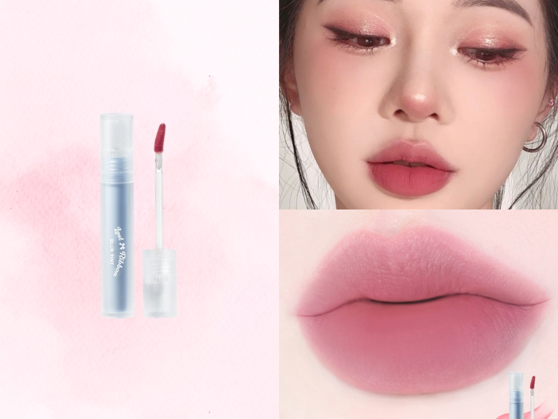 0ea4d8c2-mau-son-danh-cho-hoc-sinh-cap-2-19 Son môi hồng và hình ảnh người mẫu với đôi môi được tô son, kèm hình ảnh cận cảnh sản phẩm son.
