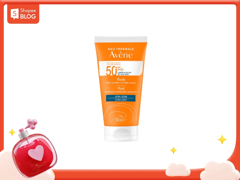 10b1a4ac-kem-chong-nang-avene-cho-da-kho-3 Hình ảnh một tuýp kem chống nắng màu cam với chỉ số SPF 50, nền trắng, viền đỏ.