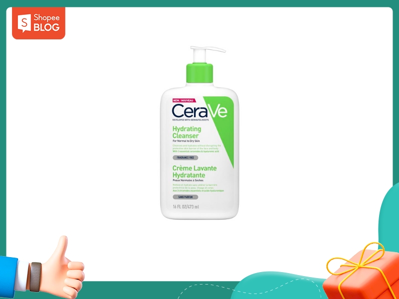 10b3e32b-sua-rua-mat-cho-da-kho-nhay-cam-7 Chai sữa rửa mặt CeraVe trên nền trắng, có vòi bơm xanh lá, dung tích 473ml.