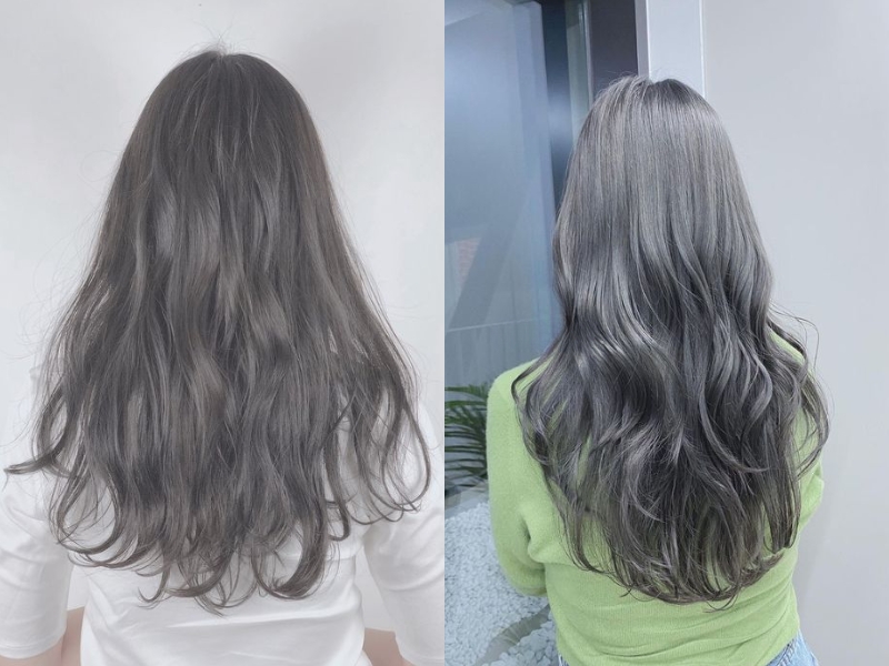 Hai hình ảnh tóc dài màu nâu xám, một người mặc áo trắng, người kia mặc áo xanh lá.