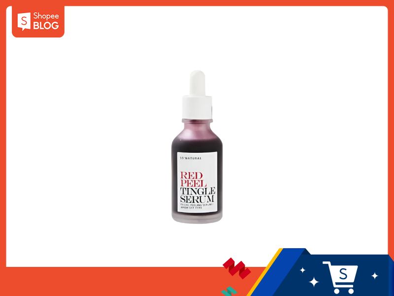 2582eea6-serum-tai-tao-da-6 Lọ serum màu đỏ với nhãn trắng, nắp nhỏ giọt trắng, nền trắng, viền màu cam và xanh.