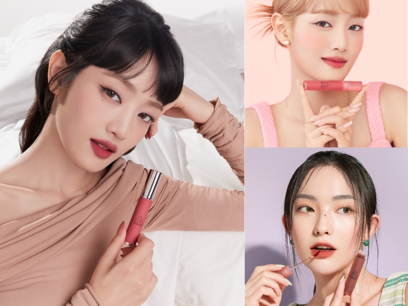 Ba người cầm son môi với các kiểu dáng và màu sắc khác nhau, tạo dáng nghệ thuật trước ống kính.