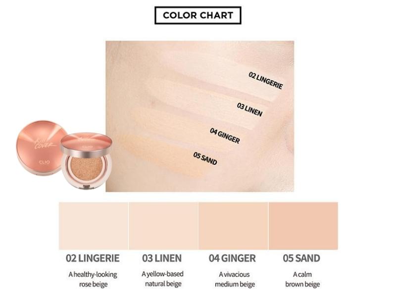 30ad0179-cushion-cho-da-kho-4 Biểu đồ màu sắc của sản phẩm trang điểm với các tông màu be khác nhau hiển thị trên da.