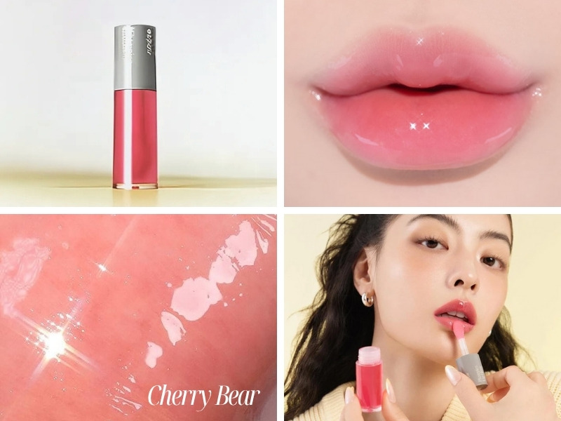 331869a7-review-son-espoir-31 Bộ sưu tập hình ảnh son bóng màu hồng, bao gồm sản phẩm, ứng dụng lên môi và người đang thoa son.