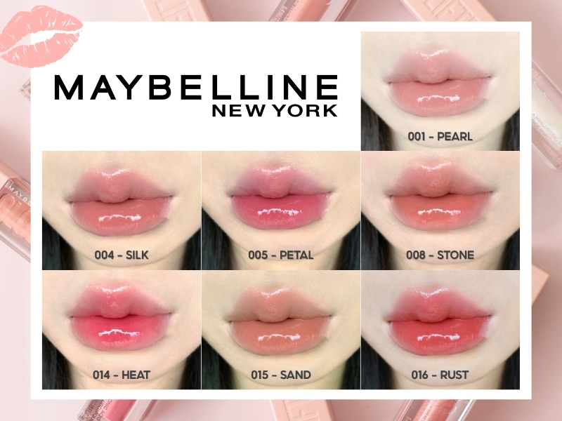 4cc6bc1e-review-son-maybelline-4 Bộ sưu tập son môi Maybelline với nhiều sắc thái khác nhau được hiển thị trên môi.