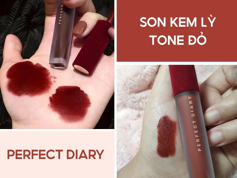 4f28c907-son-mau-do-dat-dep-7 Son kem lỳ tone đỏ của Perfect Diary, có hình ảnh thử màu trên tay người dùng.