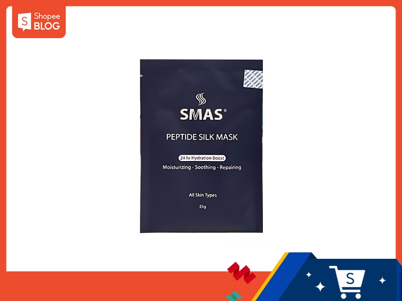 70d317c9-mat-na-phuc-hoi-da-9 Mặt nạ dưỡng da SMAS Peptide Silk Mask với thông tin sản phẩm trên bao bì, dành cho mọi loại da.