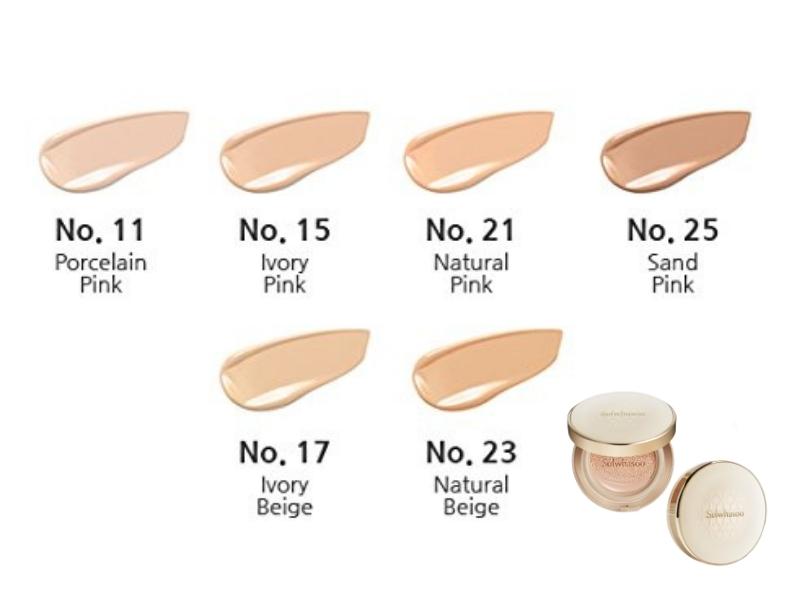 7990b589-cushion-cho-da-kho-8 Bảng màu kem nền với 6 tông màu khác nhau và một hộp phấn trang điểm phía dưới.