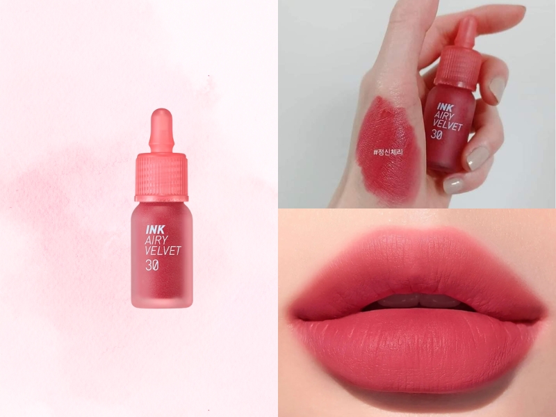 8373d078-mau-son-danh-cho-hoc-sinh-cap-2-11 Son môi màu đỏ hồng với lọ mực INK AIRY VELVET, mẫu thử trên tay và trên môi.