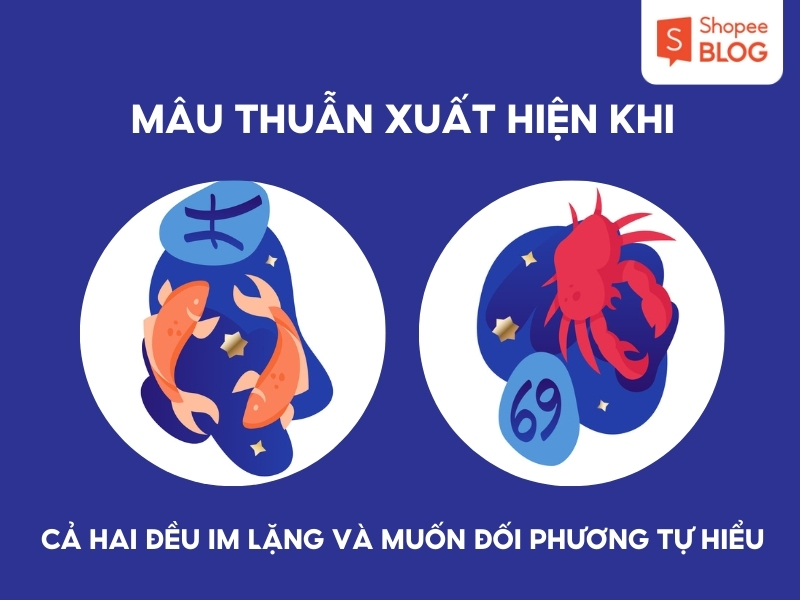 Hình minh họa mâu thuẫn giữa hai biểu tượng hoàng đạo với thông điệp về sự im lặng và mong muốn hiểu nhau.