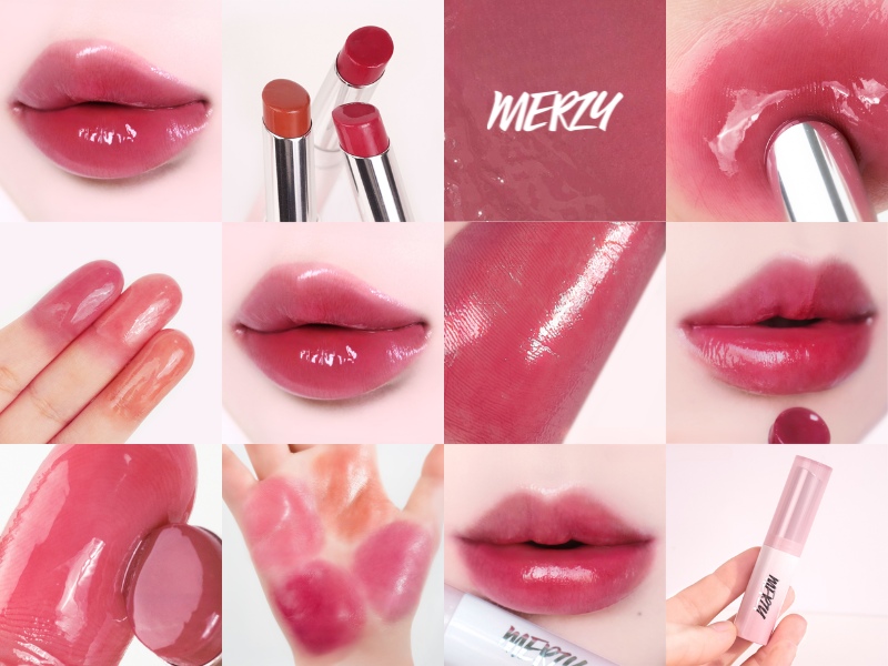9a5e5c9c-son-merzy-mau-nao-dep-nhat-13 Bộ sưu tập son môi với các màu sắc khác nhau, được thoa trên môi và tay, kèm theo hình ảnh sản phẩm.