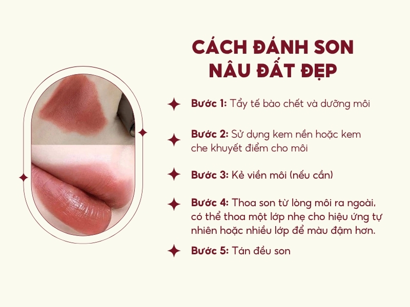 9ab78a5f-son-mau-cam-dat-dep-2 Hướng dẫn cách đánh son nâu đất đẹp với 5 bước, kèm hình ảnh minh họa đôi môi thoa son màu nâu đất.
