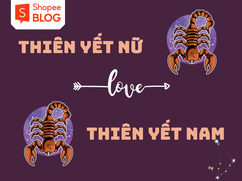 a03b2764-thien-yet-hop-voi-cung-nao-5 Hình nền tím với hình minh họa bọ cạp, chữ "Thiên Yết Nữ", "Thiên Yết Nam" và "love" ở giữa.