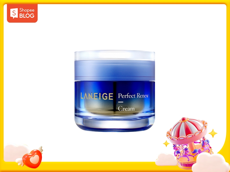 ac7976be-kem-chong-lao-hoa-cho-tuoi-30-16 Hũ kem dưỡng da màu xanh dương và trắng, có chữ "Perfect Renew Cream" trên nền trắng.