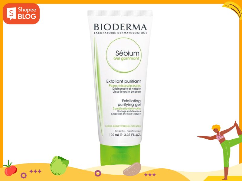 b2c6580c-12 Hình ảnh một tuýp gel làm sạch da Bioderma Sébium, dung tích 100 ml với thiết kế màu trắng và xanh lá cây.