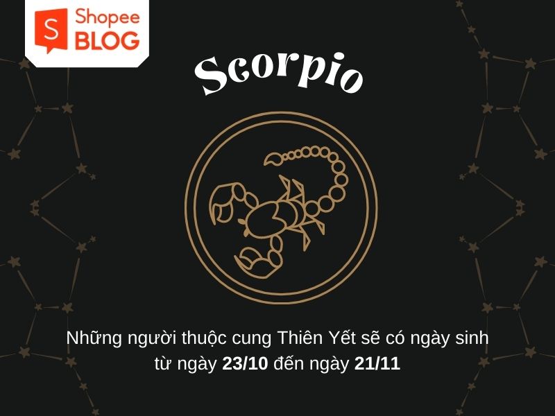 ba225ef4-thien-yet-hop-voi-cung-nao-1 Hình ảnh biểu tượng cung Thiên Yết với ngày sinh từ 23/10 đến 21/11, nền đen có chòm sao.
