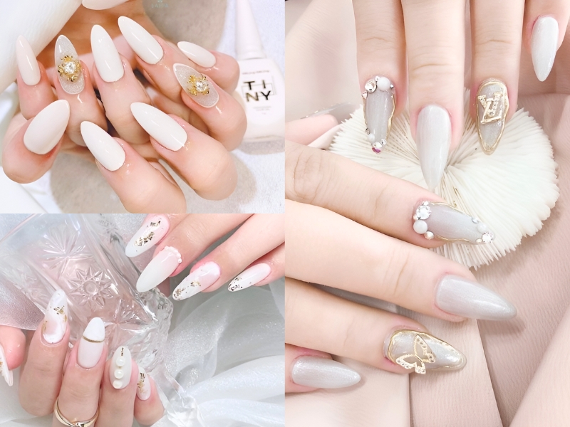 Nail cô dâu màu trắng thanh nhã. (Nguồn: $𝐹𝒶𝓈𝒽𝒾𝑜𝓃 𝐿𝑜𝓋𝑒𝓇🎀 - Pinterest)
