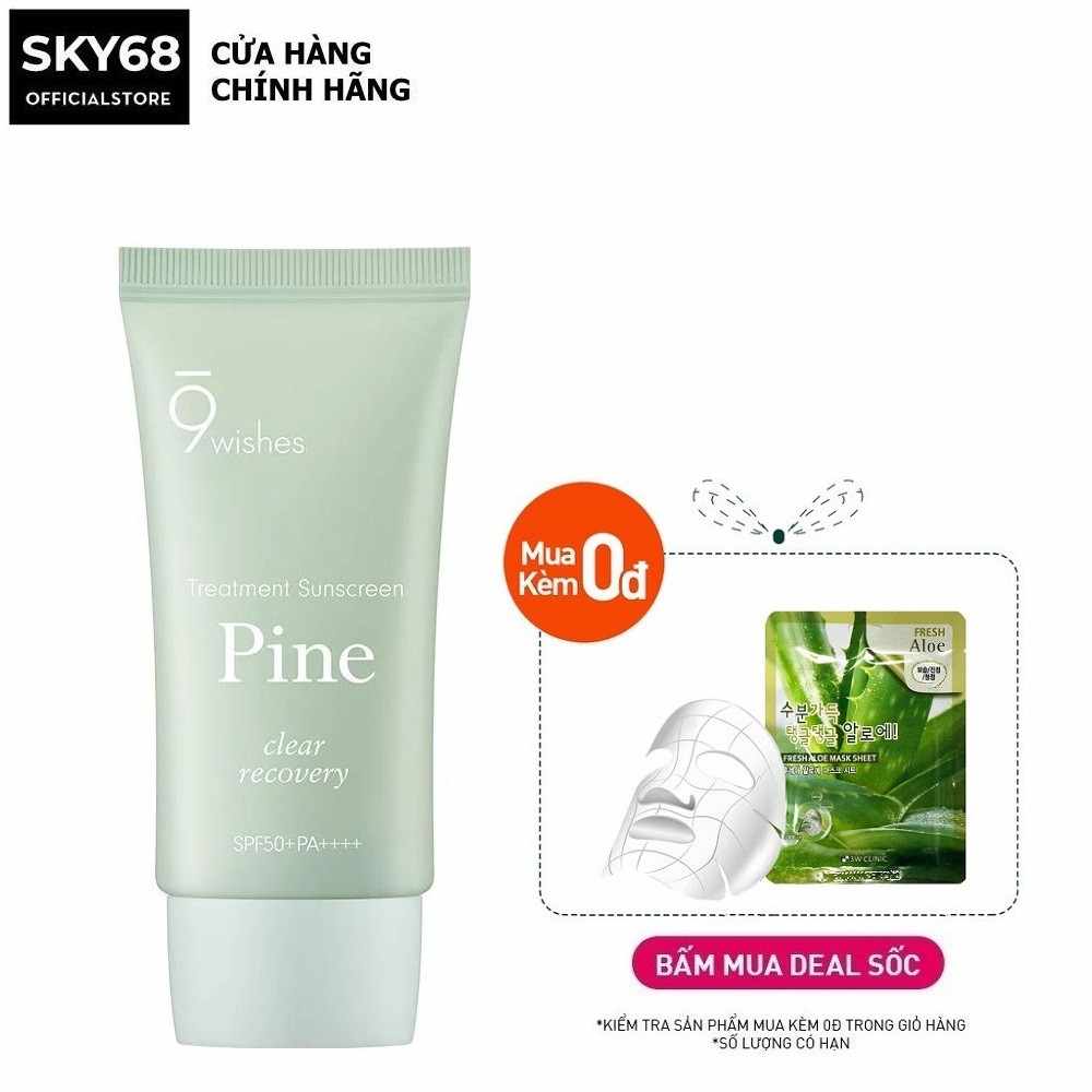 bfd4e9ae-1-compressed Hình ảnh kem chống nắng Pine và sản phẩm tặng kèm mặt nạ lô hội từ một cửa hàng chính hãng.