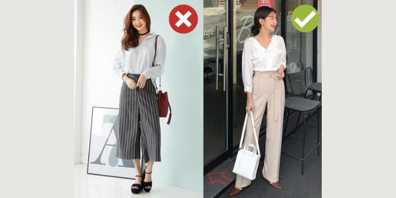 Hai người phụ nữ mặc trang phục công sở khác nhau; một bên có dấu X đỏ, bên kia có dấu tích xanh.