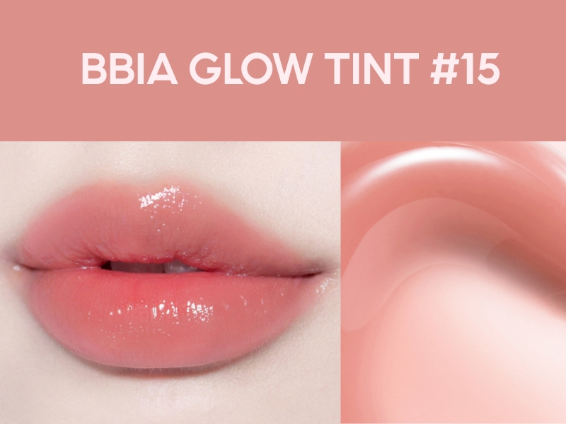 d24de395-son-mau-san-ho-dep-10 Hình ảnh son môi màu hồng bóng, mã #15, có dòng chữ "BBIA GLOW TINT" trên nền màu hồng nhạt.