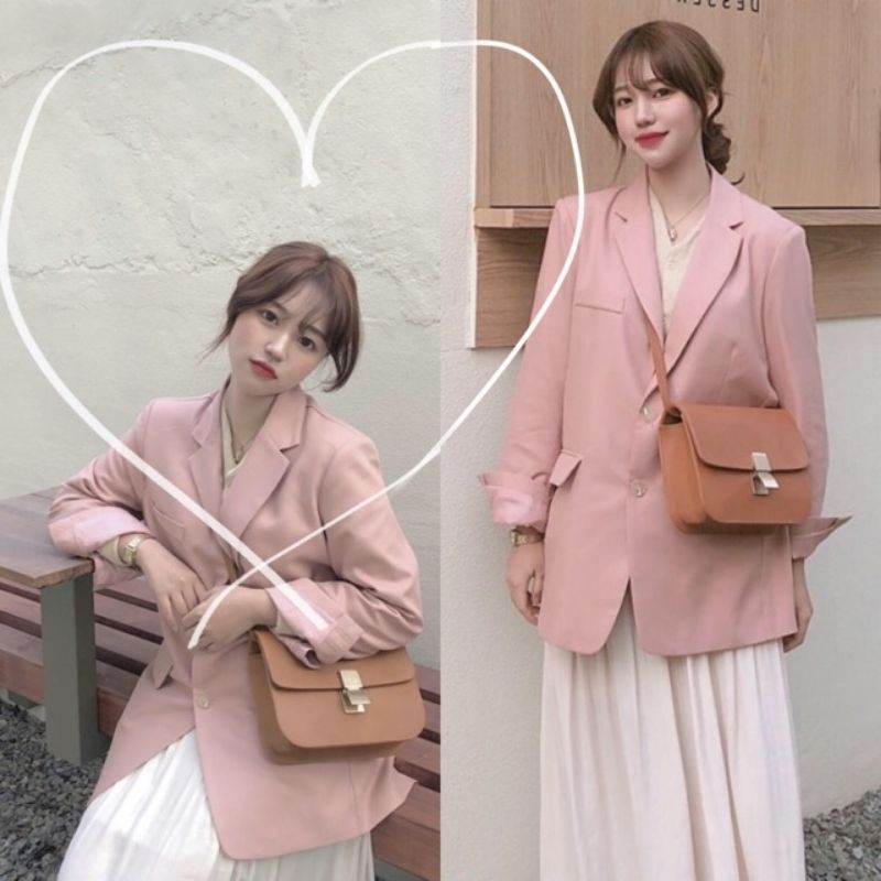 áo blouse kết hợp với đầm suông 2 dây xẻ tà