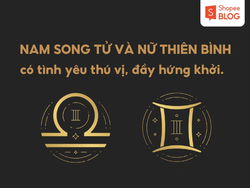 Hình ảnh mô tả biểu tượng hai cung hoàng đạo với chữ viết và logo Shopee Blog ở góc.