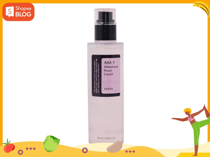 ead2799f-10 Chai mỹ phẩm COSRX AHA 7 Whitehead Power Liquid, dung tích 100 ml, nền trắng, viền cam.