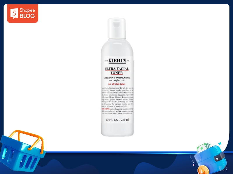f972ad39-toner-cho-da-thuong-16 Chai toner dưỡng da mặt dung tích 250 ml, nhãn hiệu nổi bật, nền trắng, viền trang trí màu xanh và cam.