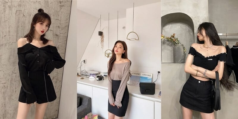 Ba người mặc trang phục thời trang khác nhau, đứng trong các bối cảnh nội thất khác nhau.