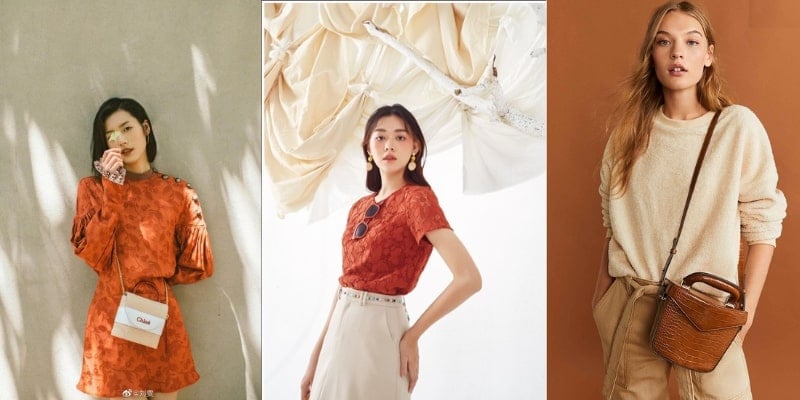 Ba người mẫu trình diễn trang phục thời trang với phong cách và màu sắc khác nhau, đứng trước phông nền sáng.
