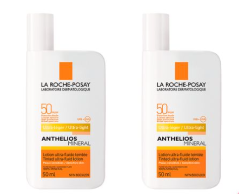 Hai chai kem chống nắng La Roche-Posay Anthelios Mineral, dung tích 50ml, chỉ số SPF 50, nền trắng.