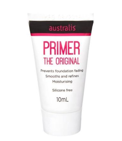 Tuýp kem lót trang điểm 10ml, nhãn hiệu Australis, có các công dụng như giữ lớp nền, làm mịn và dưỡng ẩm.