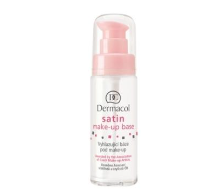 Chai kem lót trang điểm Dermacol satin với vòi bơm màu hồng, dung tích 30ml.