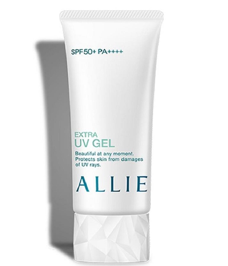 Tuýp kem chống nắng màu trắng nhãn hiệu "ALLIE", chỉ số SPF50+ PA++++, bảo vệ da khỏi tia UV.