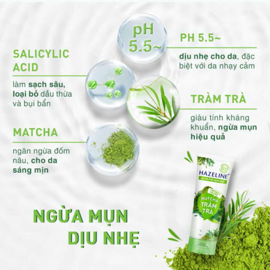 Sữa rửa mặt Hazeline tràm trà ngừa viêm, thâm, giúp da mịn màng, trắng sáng