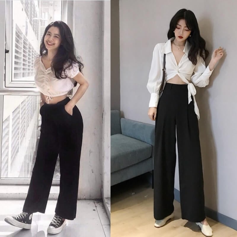 Áo croptop phối quần đũi ống rộng