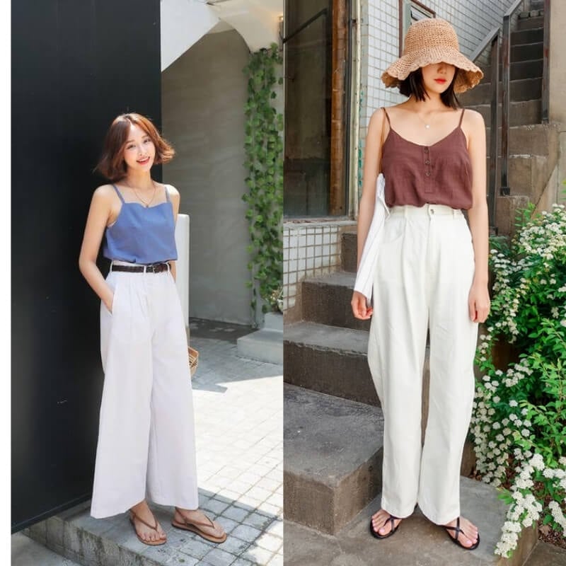 Áo hai dây phối quần đũi ống rộng