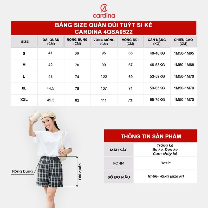 Bảng size quần short nữ Bảng size quần short nữ