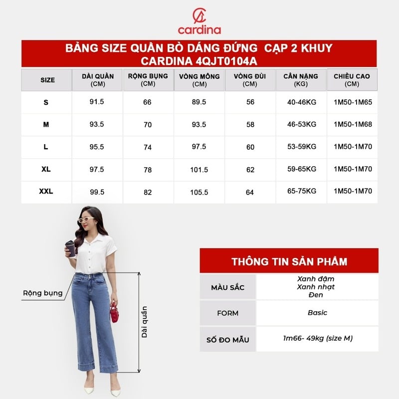 Bảng size quần jean nữ Bảng size quần jean nữ