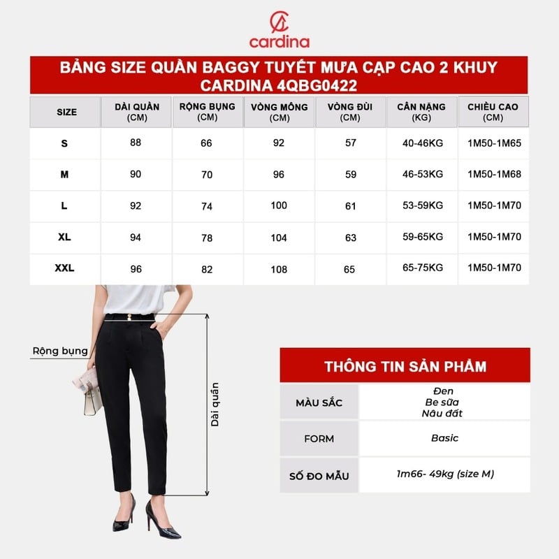 Bảng size quần baggy nữ Bảng size quần baggy nữ