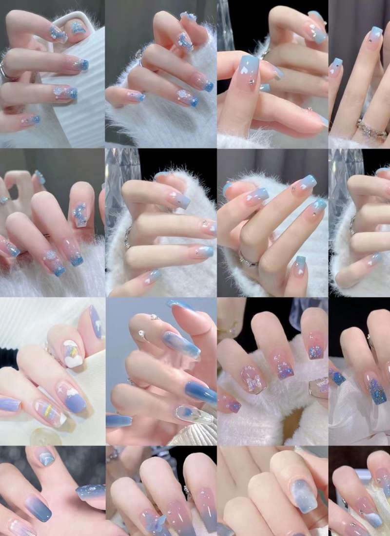 mẫu nail mùa hè màu xanh mẫu nail mùa hè màu xanh