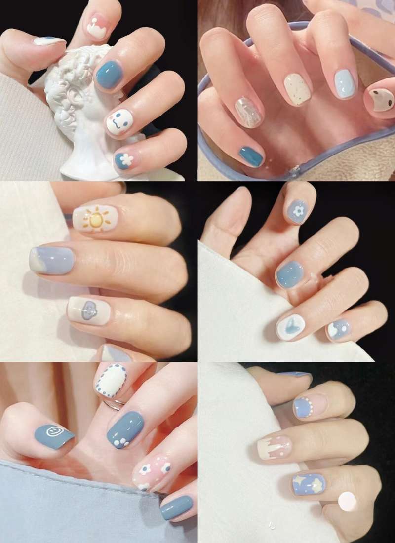 mẫu nail mùa hè màu xanh mẫu nail mùa hè màu xanh