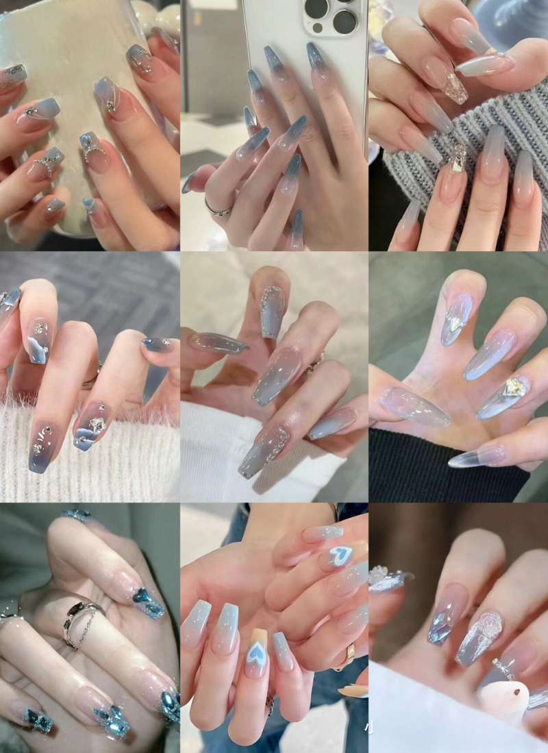 mẫu nail mùa hè màu xanh mẫu nail mùa hè màu xanh