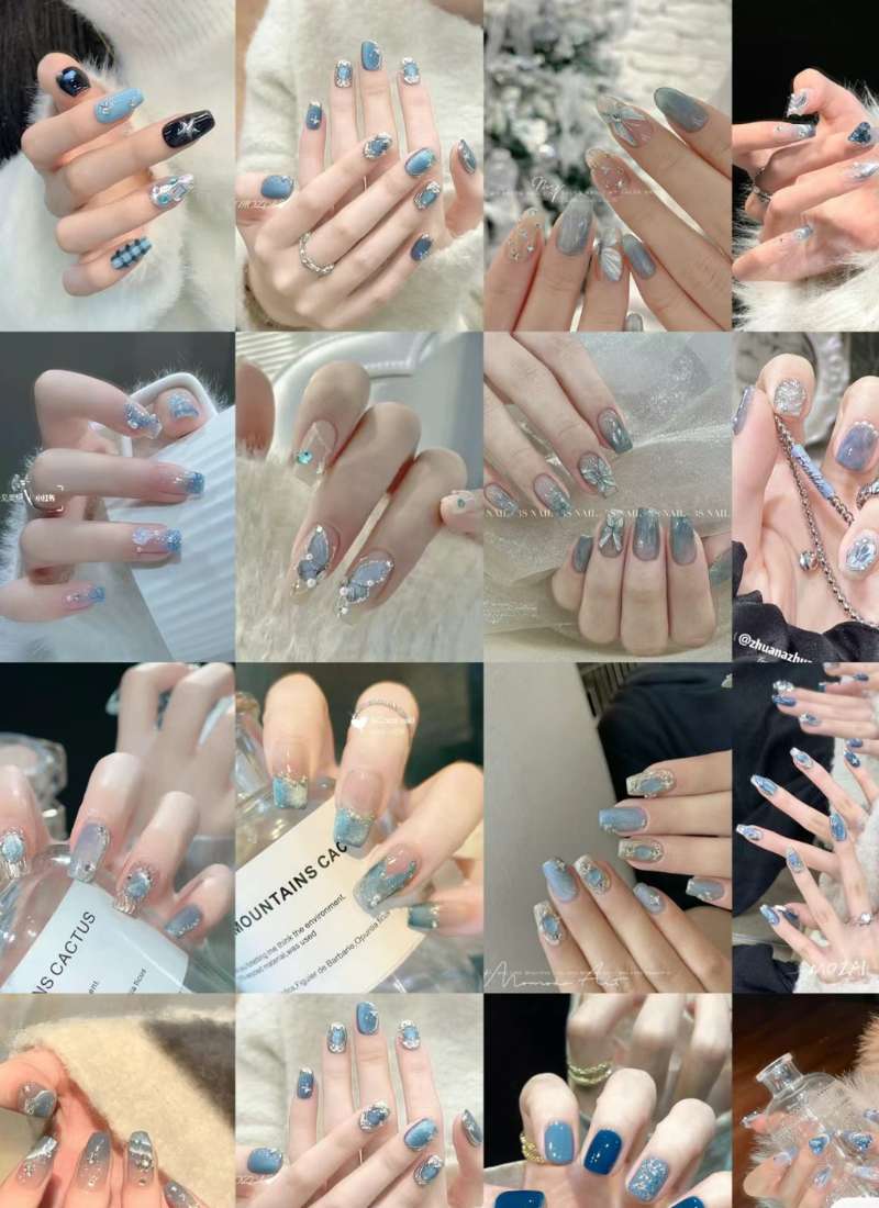 mẫu nail mùa hè màu xanh mẫu nail mùa hè màu xanh