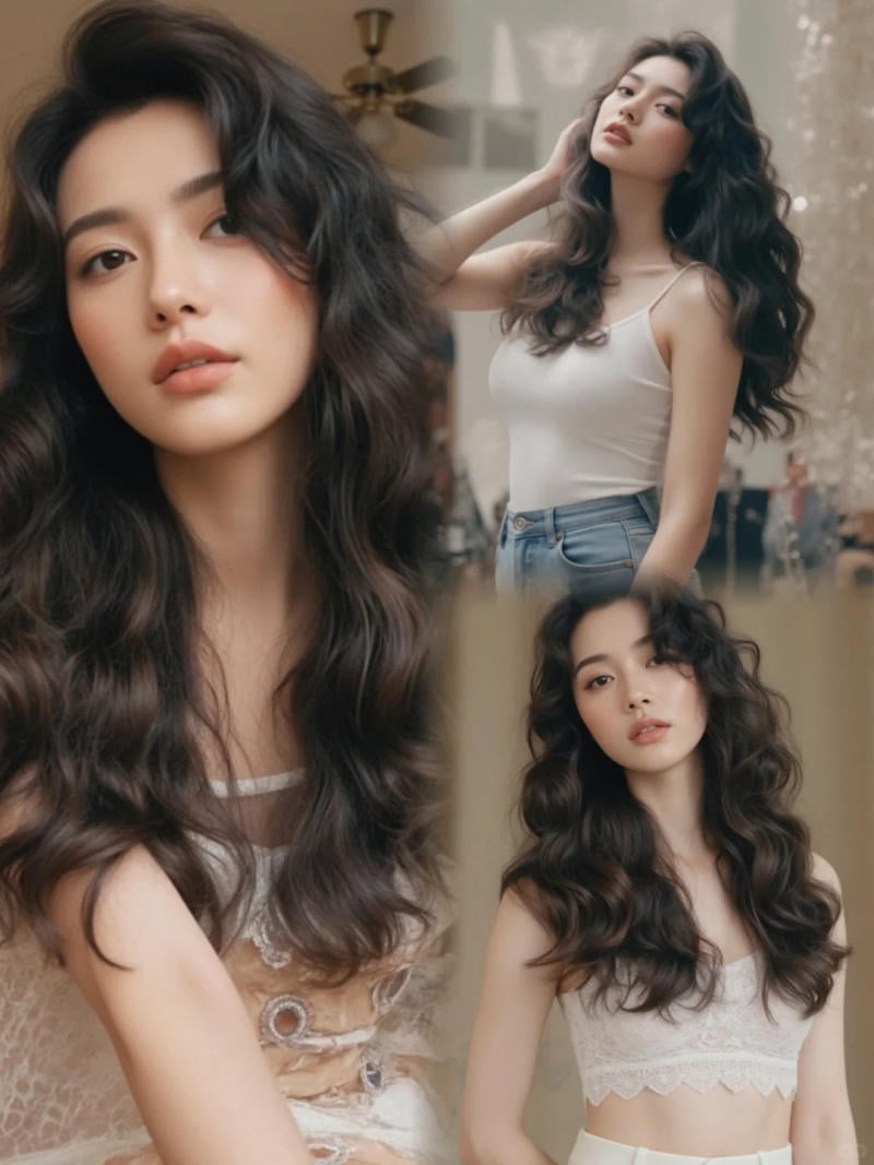 tóc xoăn lơi ngang vai