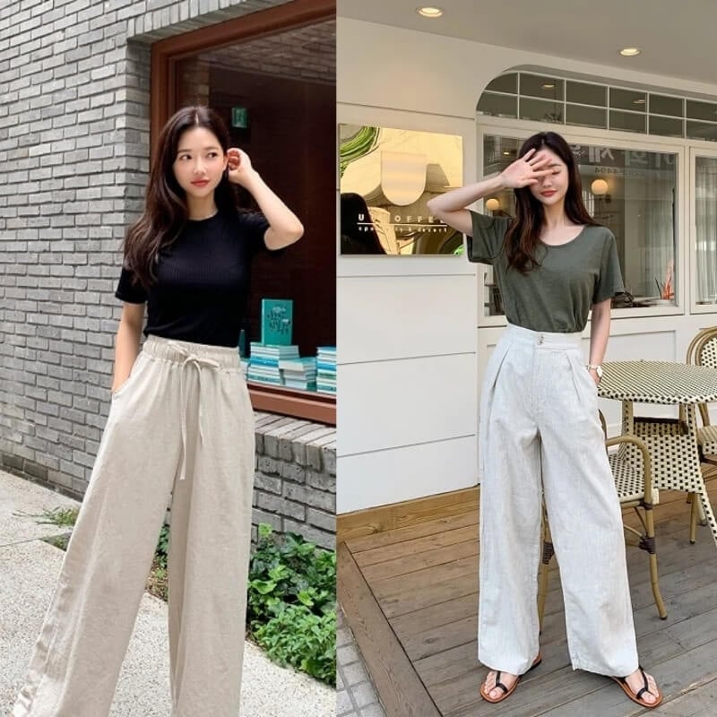 Phối áo phông và quần đũi ống rộng