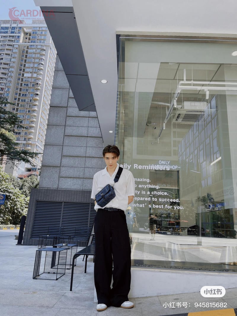 Quần tây ống rộng nam mix áo sơ mi